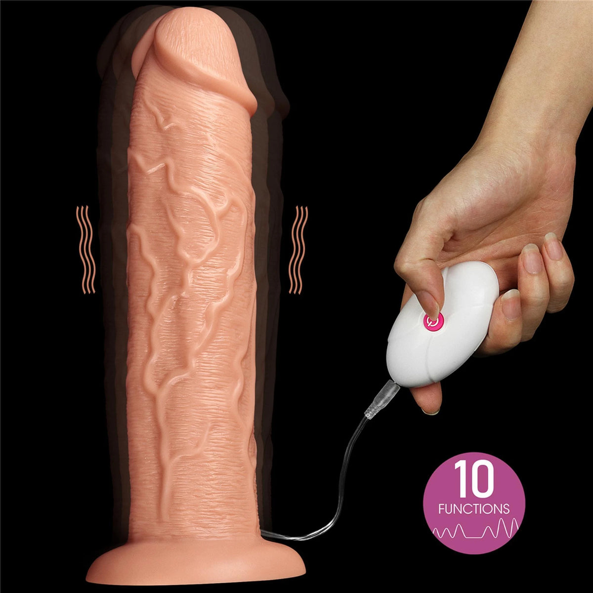 Realisztikus vibrátor 2 sebesség – távirányítós, tapadókorongos, testszínű | Lovetoy