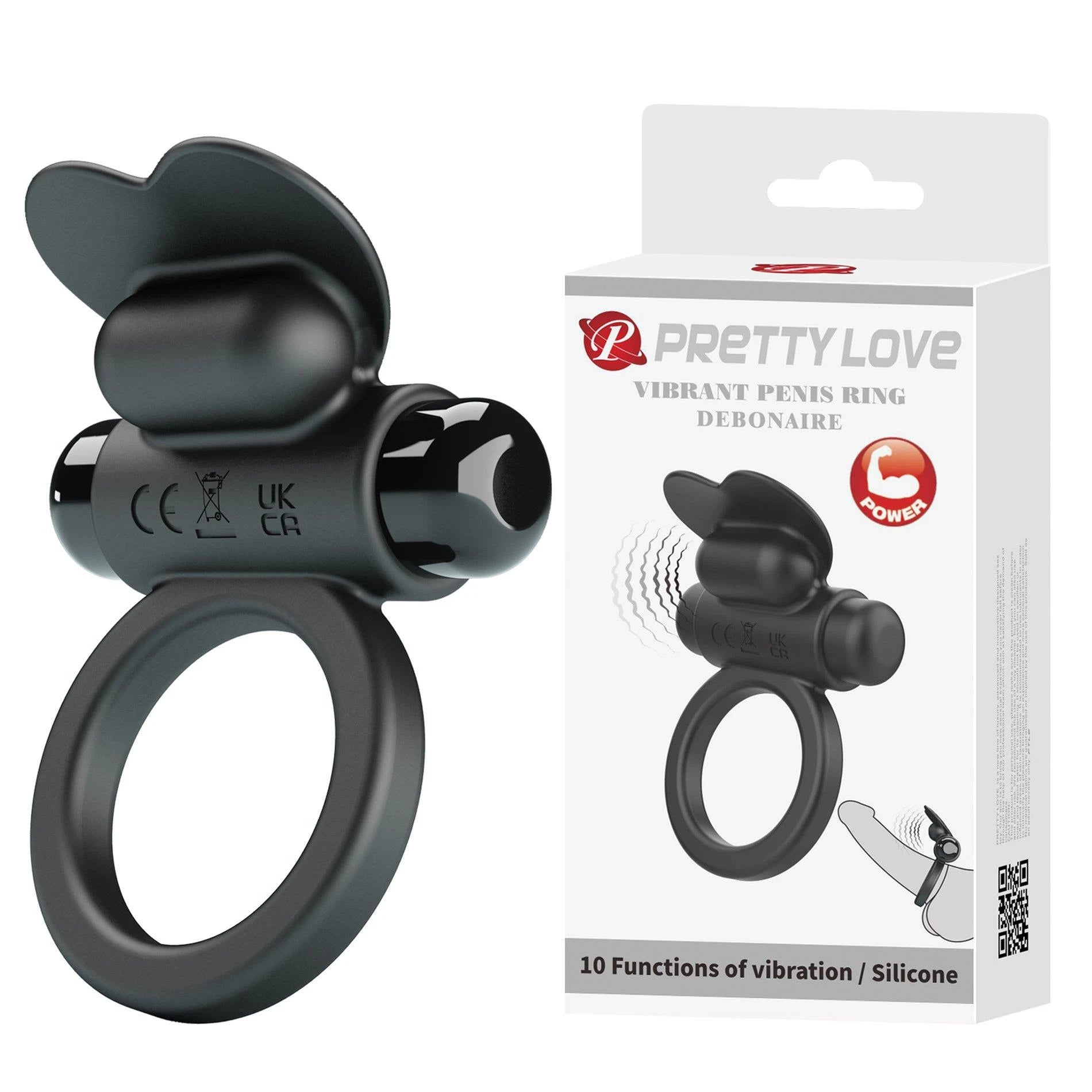 PRETTY LOVE - ANNEAU PÉNIS VIBRANT DEBONAIRE Noir, 10 fonctions de vibration