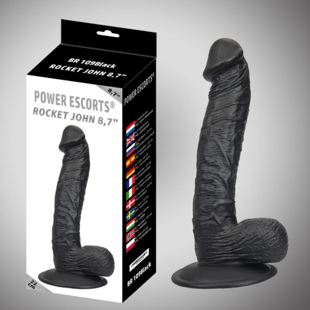 Dildo Rocket john – con ventosa 20-BR109-BLACK | Power Escorts