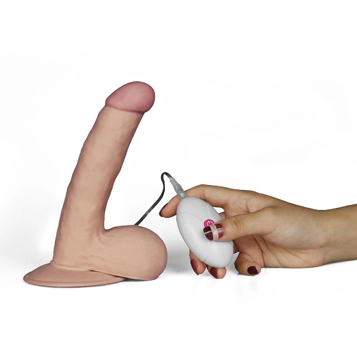 Realisztikus vibrátor 7.5″ Dude 10 sebesség – távirányítós, tapadókorongos, testszínű | Lovetoy