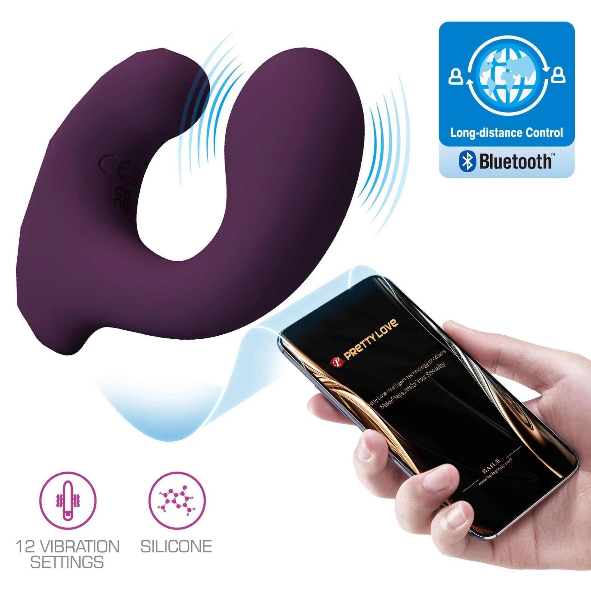 PRETTY LOVE - Billy Purple, 12 fonctions de vibration Contrôle à distance par application mobile
