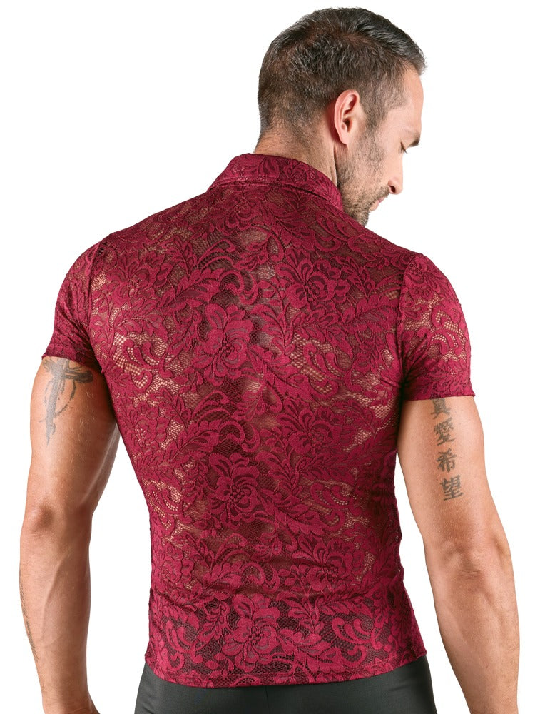 Maglietta uomo – in pizzo, floreale, rossa | Svenjoyment
