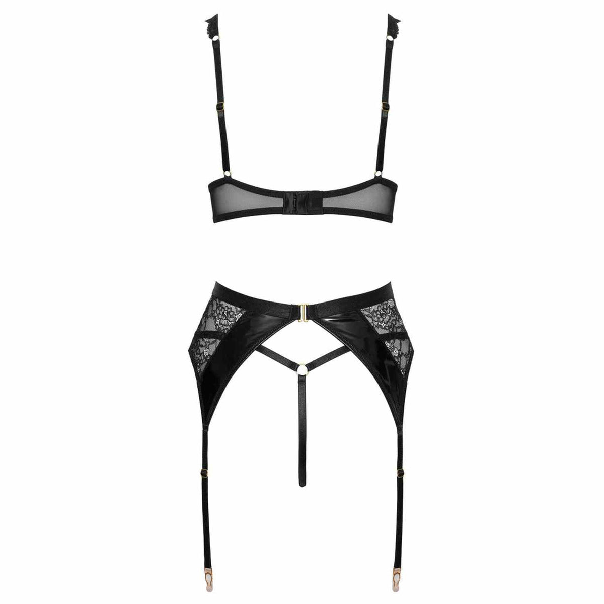 Fehérnemű szett – csipke, wetlook, fekete 22156401241 | Cottelli LINGERIE