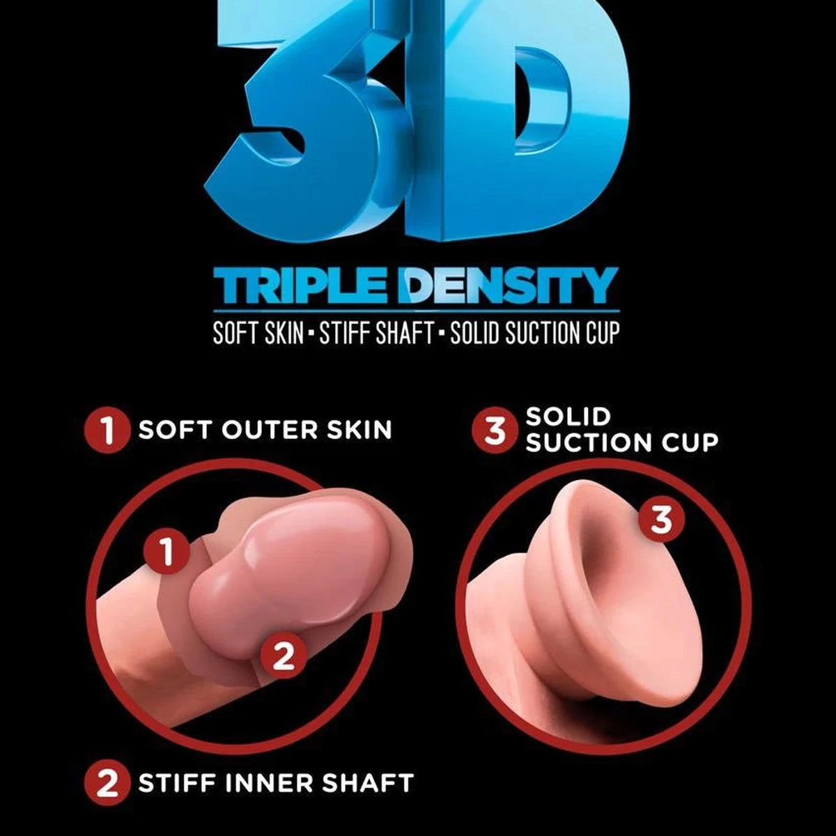 Realisztikus dildó Triple Density 22.9 cm – tapadókorongos, testszínű | King Cock Plus