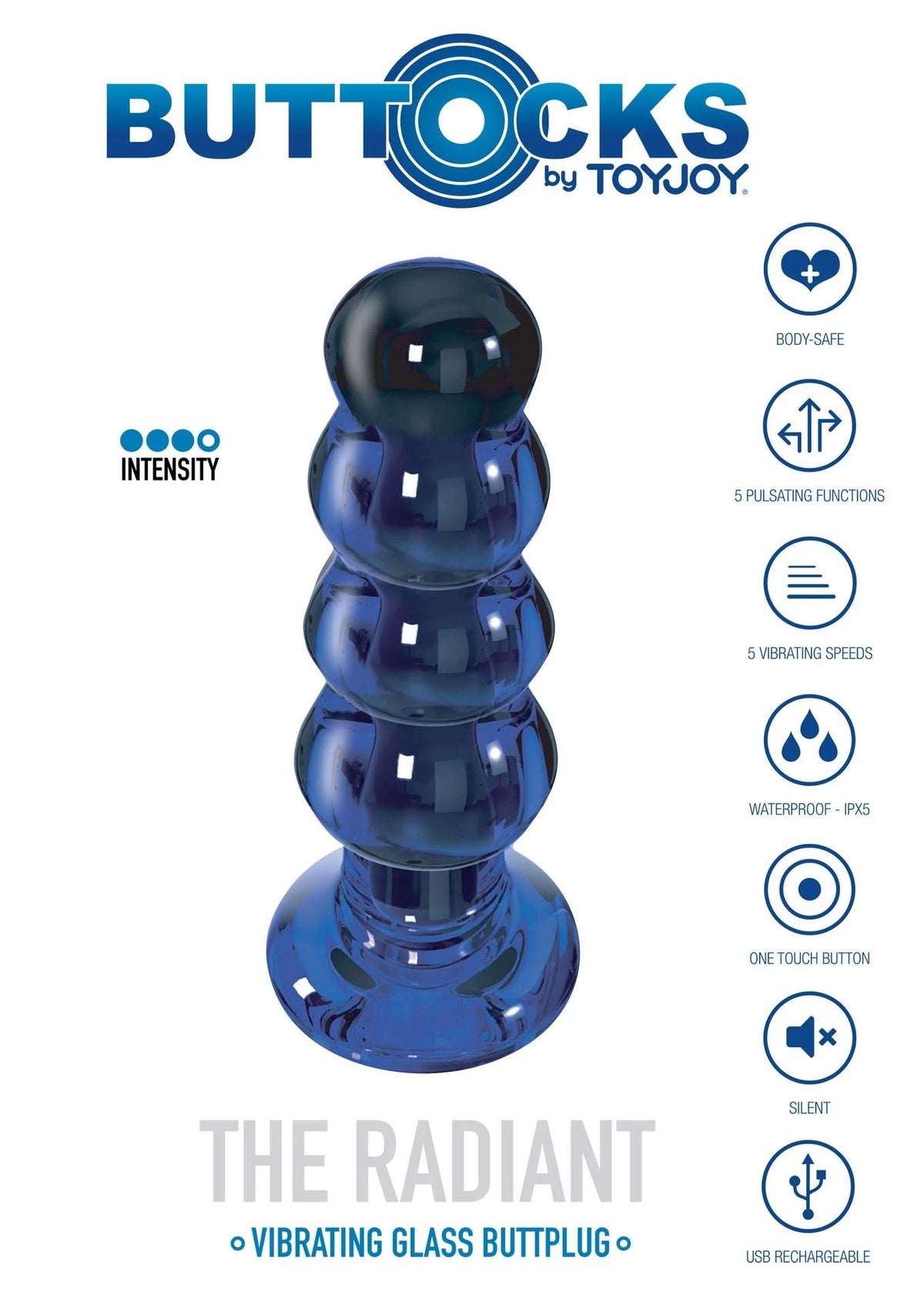 Plug anale Radiant Buttplug – in vetro, vibrante, blu | ToyJoy