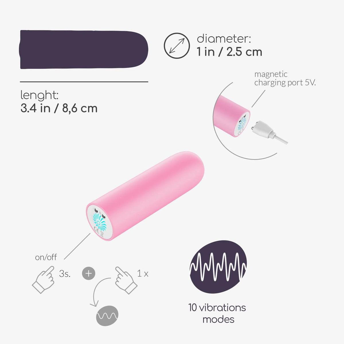 Vibratore bullet Quackers 10 velocità – ricaricabile, rosa | Crushious