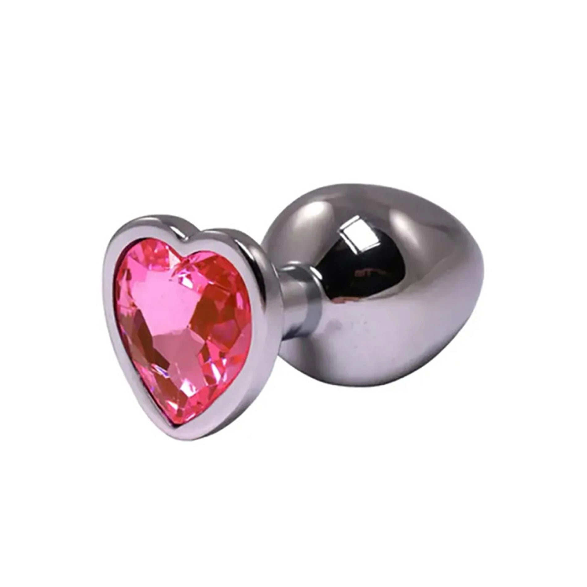 Butt plug cœur de taille moyenne couleur argent avec strass rose