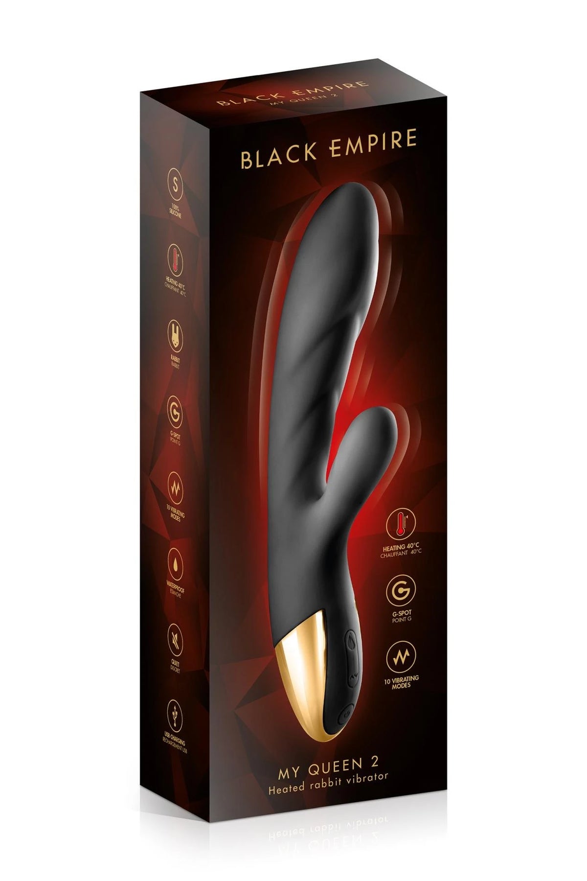 Rabbit-Vibrator Heat MY Queen 2 EMP – wiederaufladbar, mit Wärmefunktion, schwarz | Black Empire