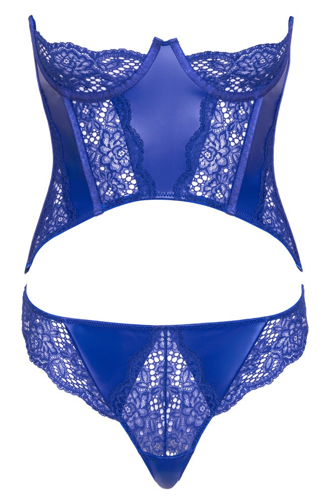 Conjunto de lingerie – em renda, wetlook, azul
