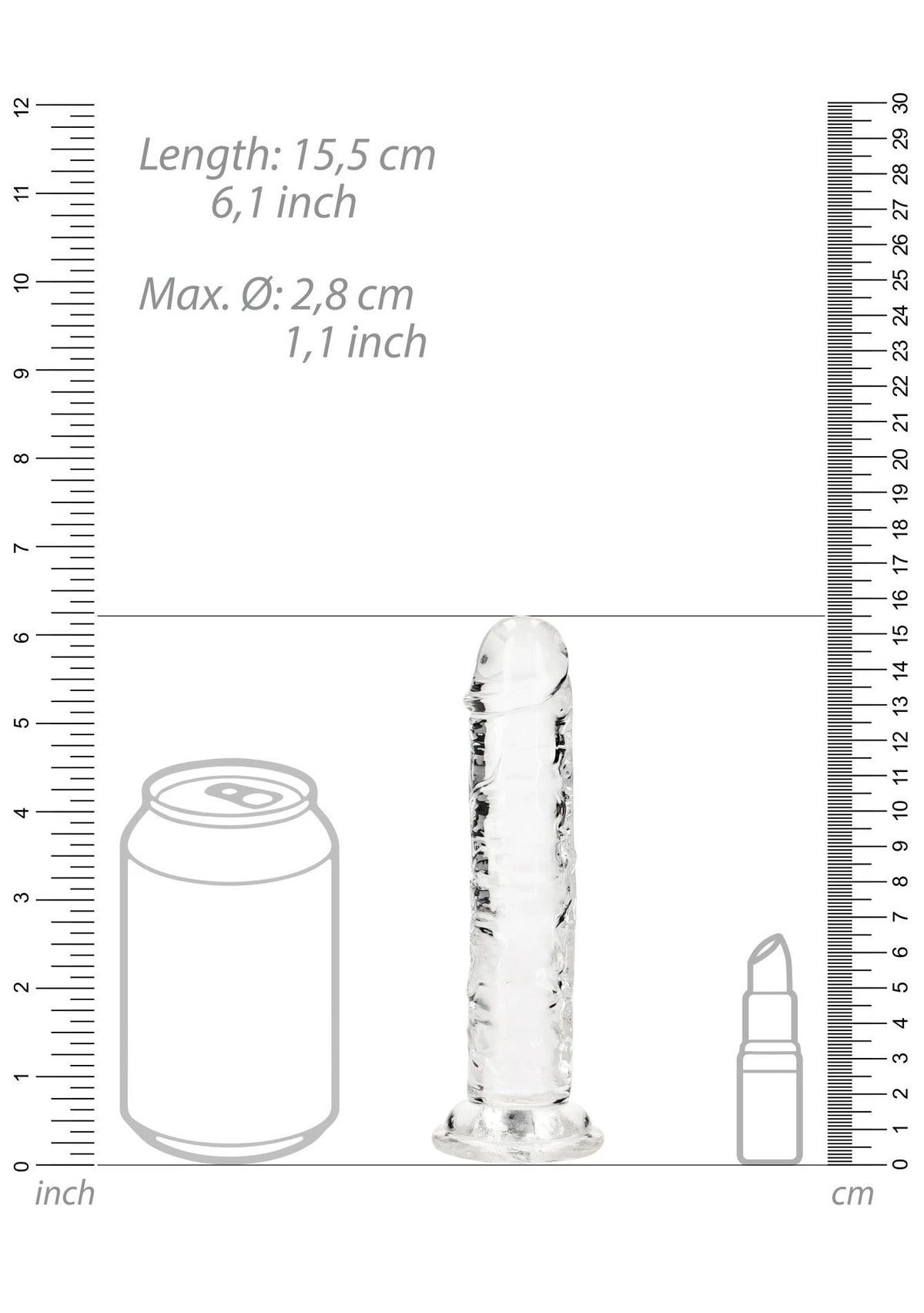 Dildo realistico Straight – con ventosa, trasparente 4.9 cm | RealRock
