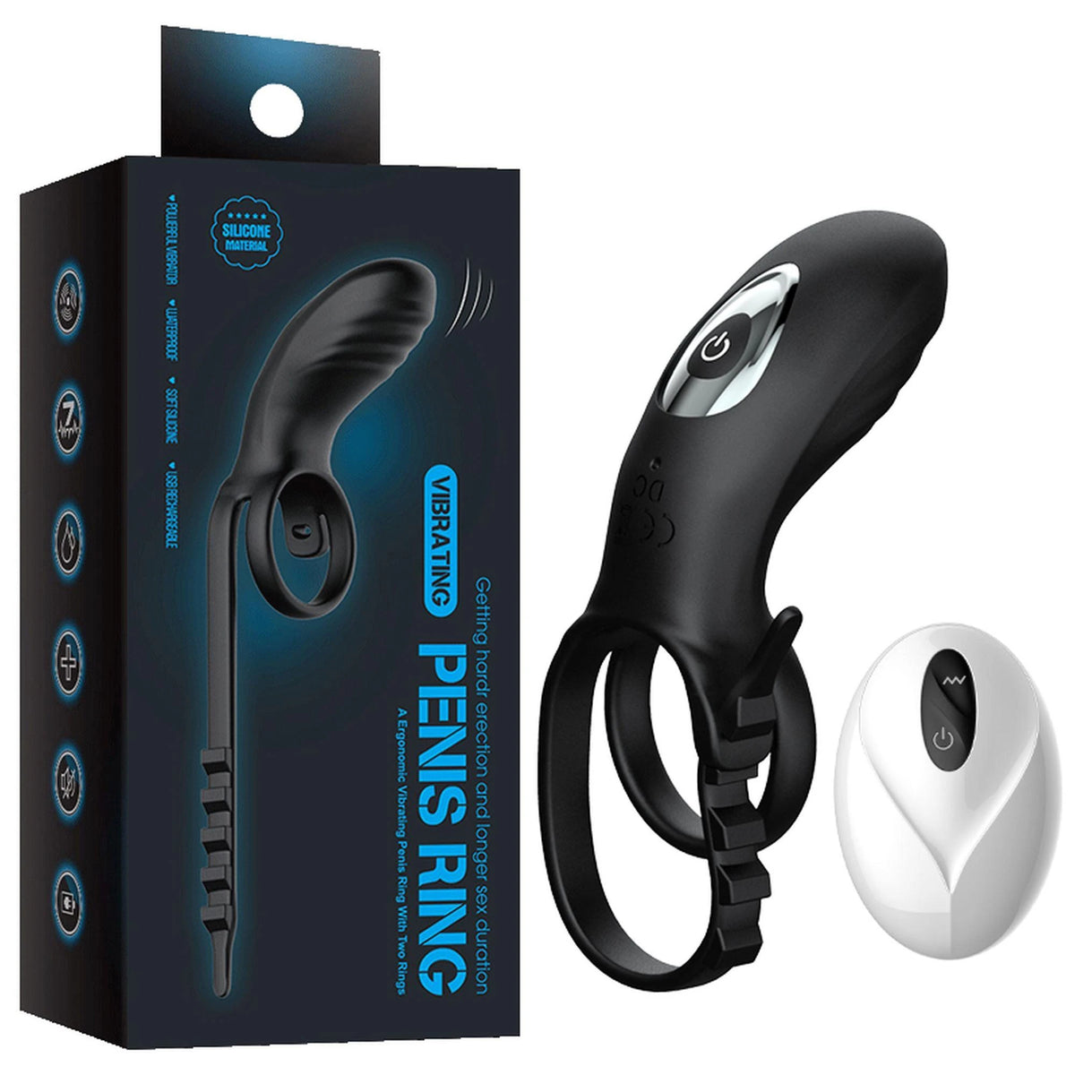 Anillo para el pene AdjustableDouble – con mando a distancia, recargable, negro | Favorites