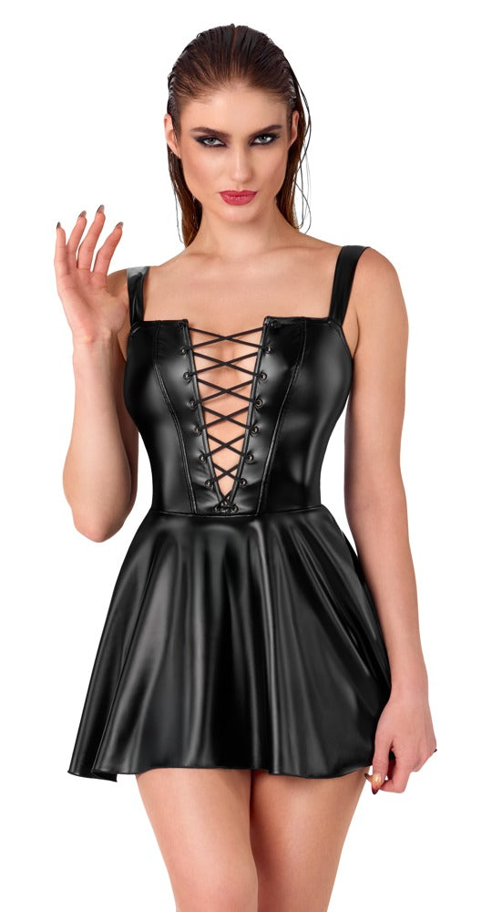 Vestido – wetlook, mini, preto 27193631041 | Noir