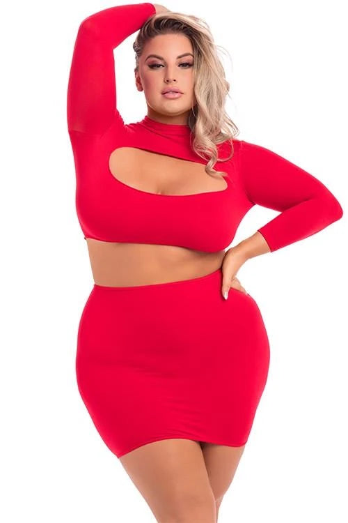 Conjunto de lingerie Stop Stare 2 peças – tamanhos grandes, vermelho
