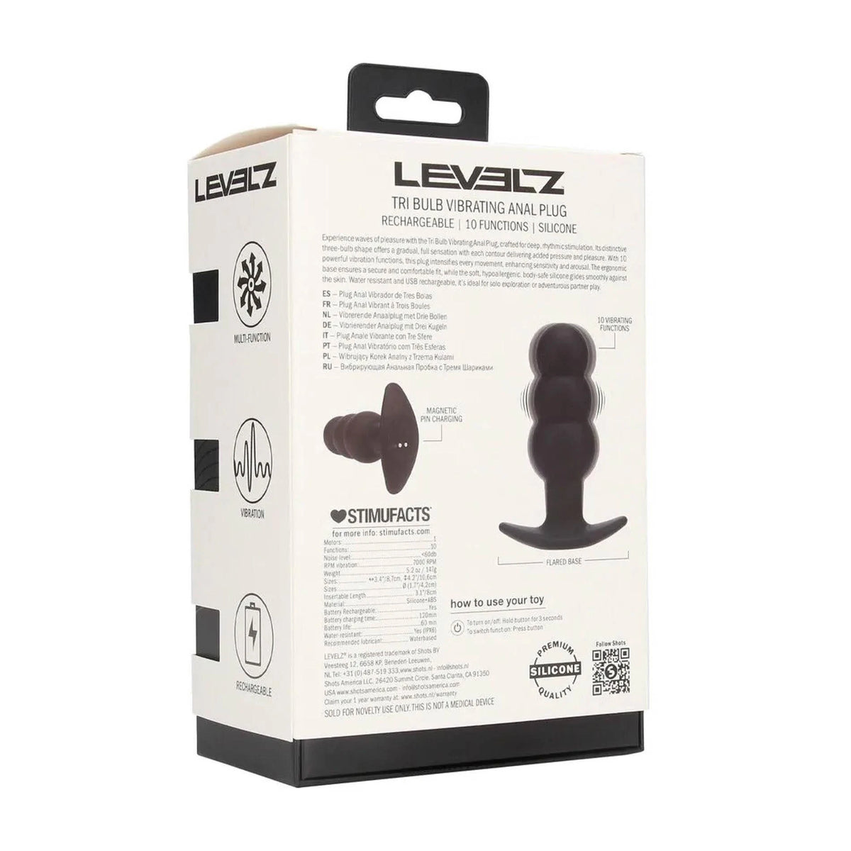 Plug anal Tri Bulb – vibratório, recarregável, preto | Levelz