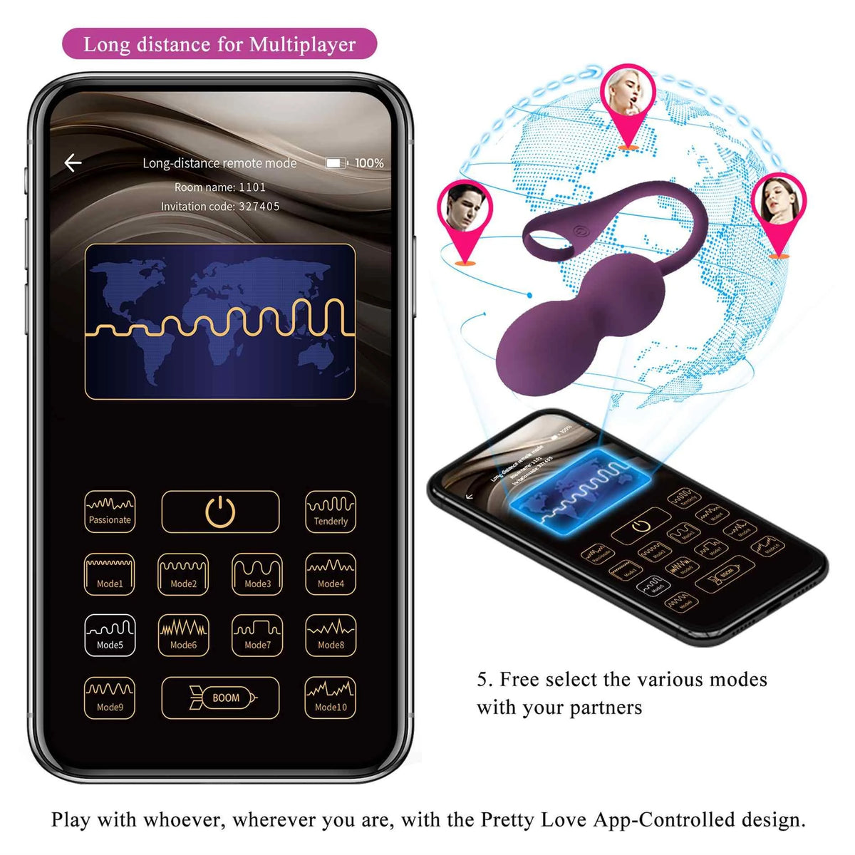 Bolas de Kegel Elvira Mobile distance 12 funciones – control por app, recargable, ciruela | Pretty Love