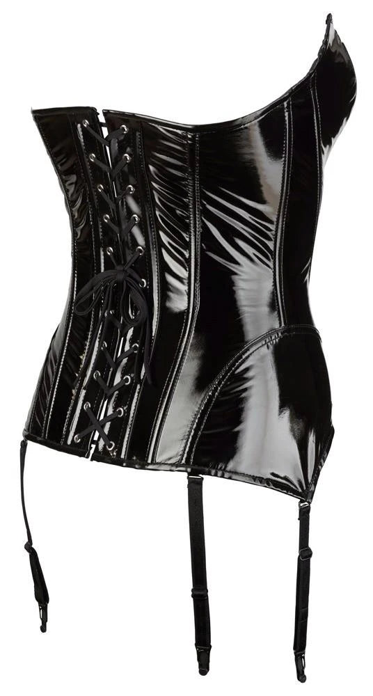 Corset – wetlook, with garters, black | Black Level
