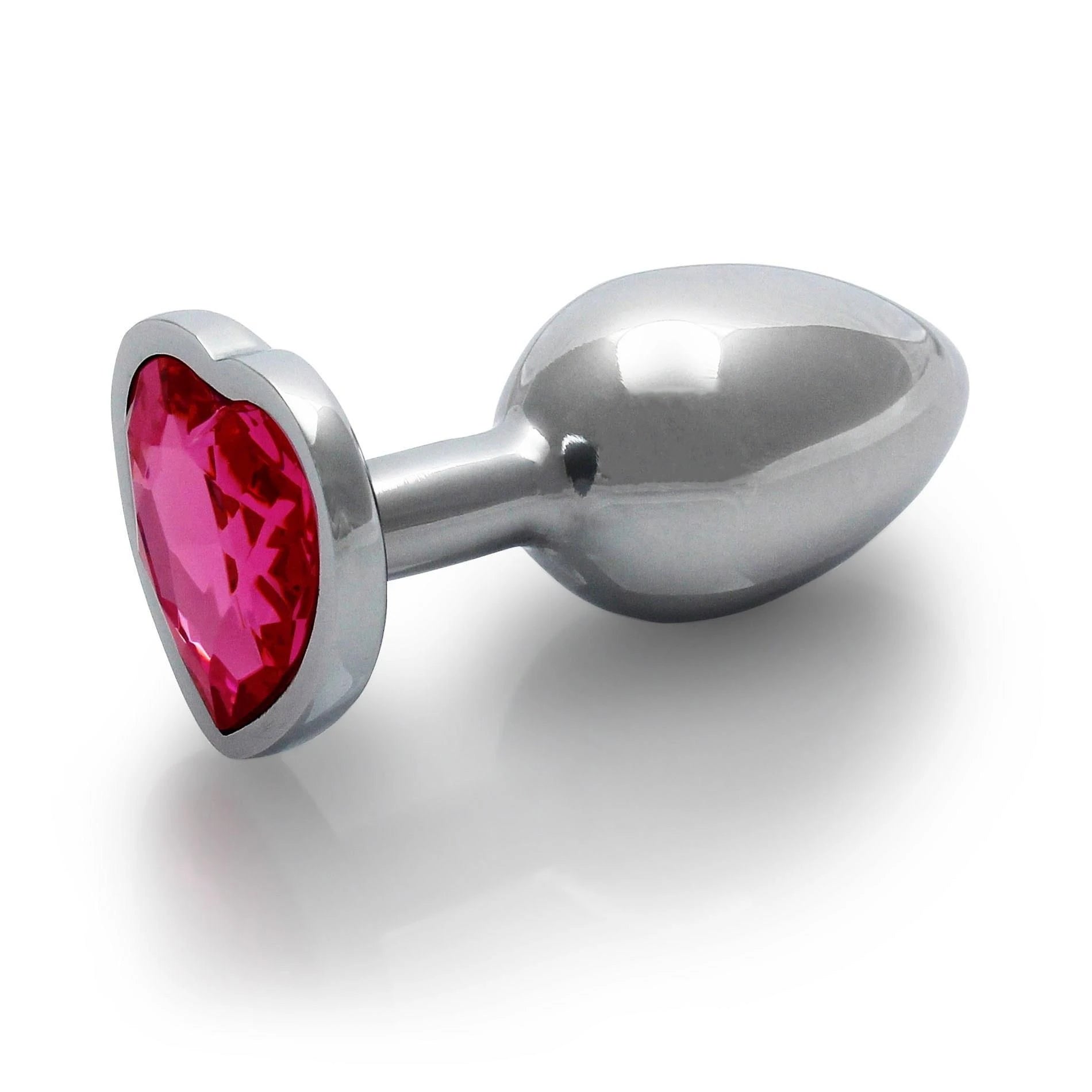 Heart Gem Butt Plug - Small - Silver/Rubellite Pink