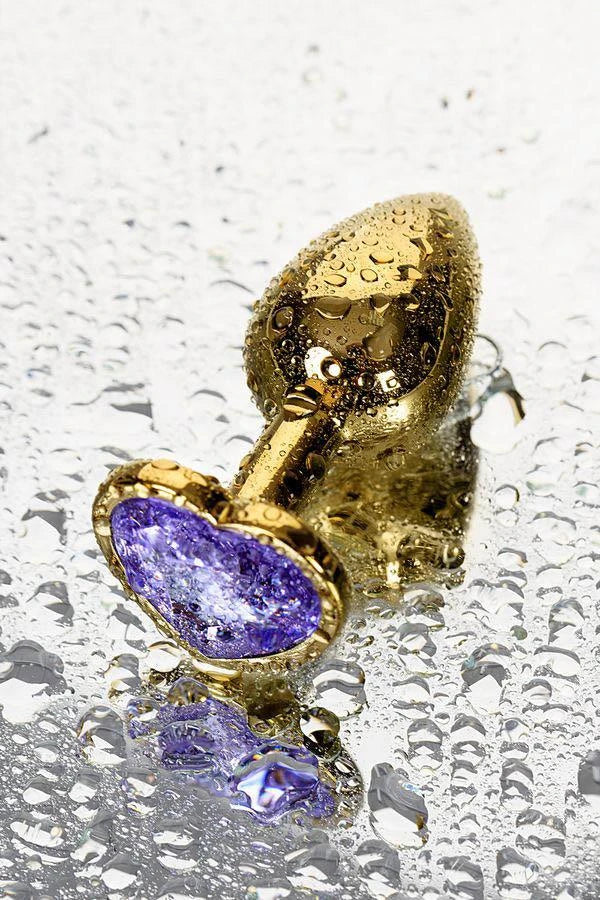 Anal plug Metal by TOYFA, metal, gold, with purple crystal, 7 cm, O 2.7 cm