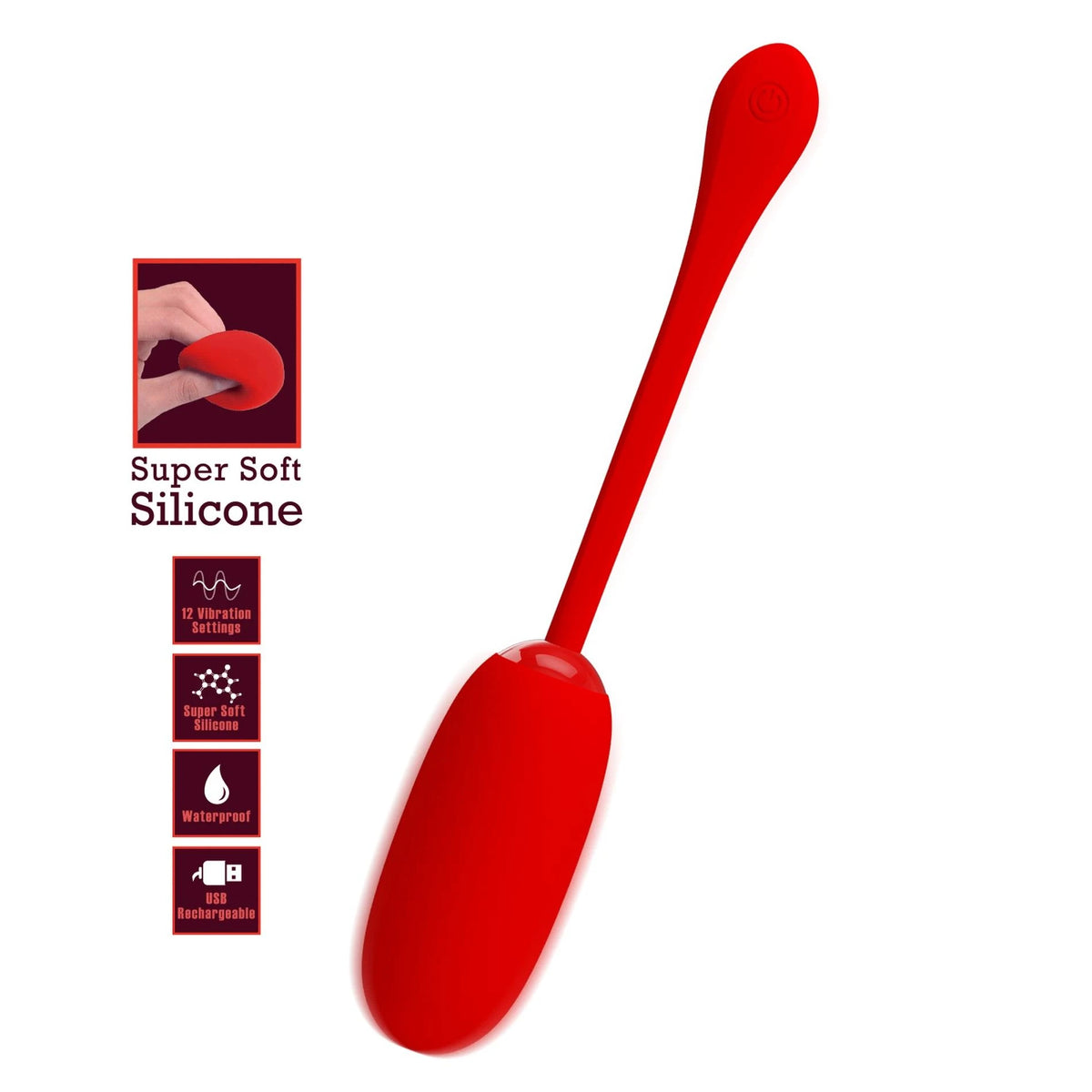 Ovetto vibrante Julius 12 funzioni – ricaricabile, rosso | Pretty Love