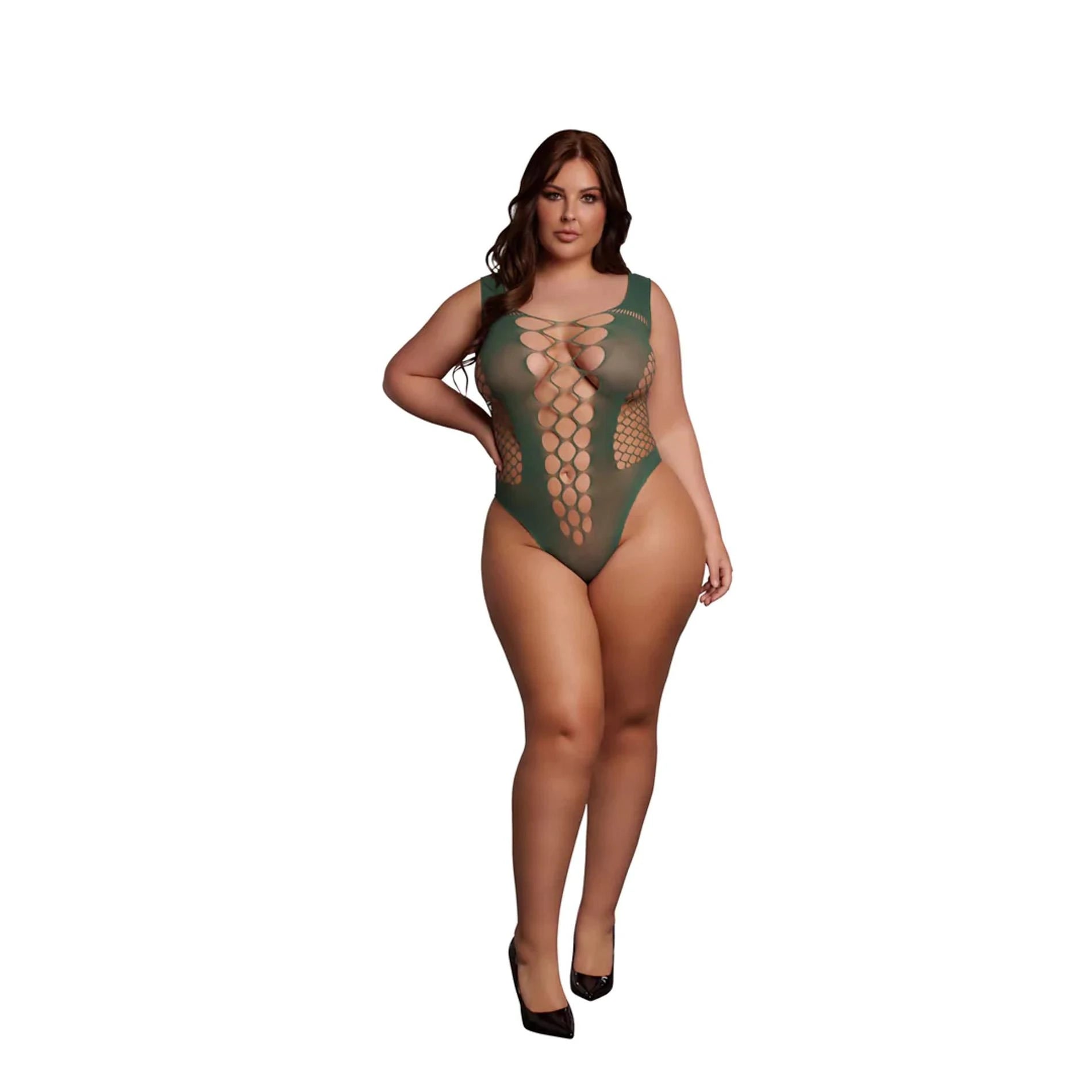 V-Neck Teddy with Opaque Panels - Queen Size - Red