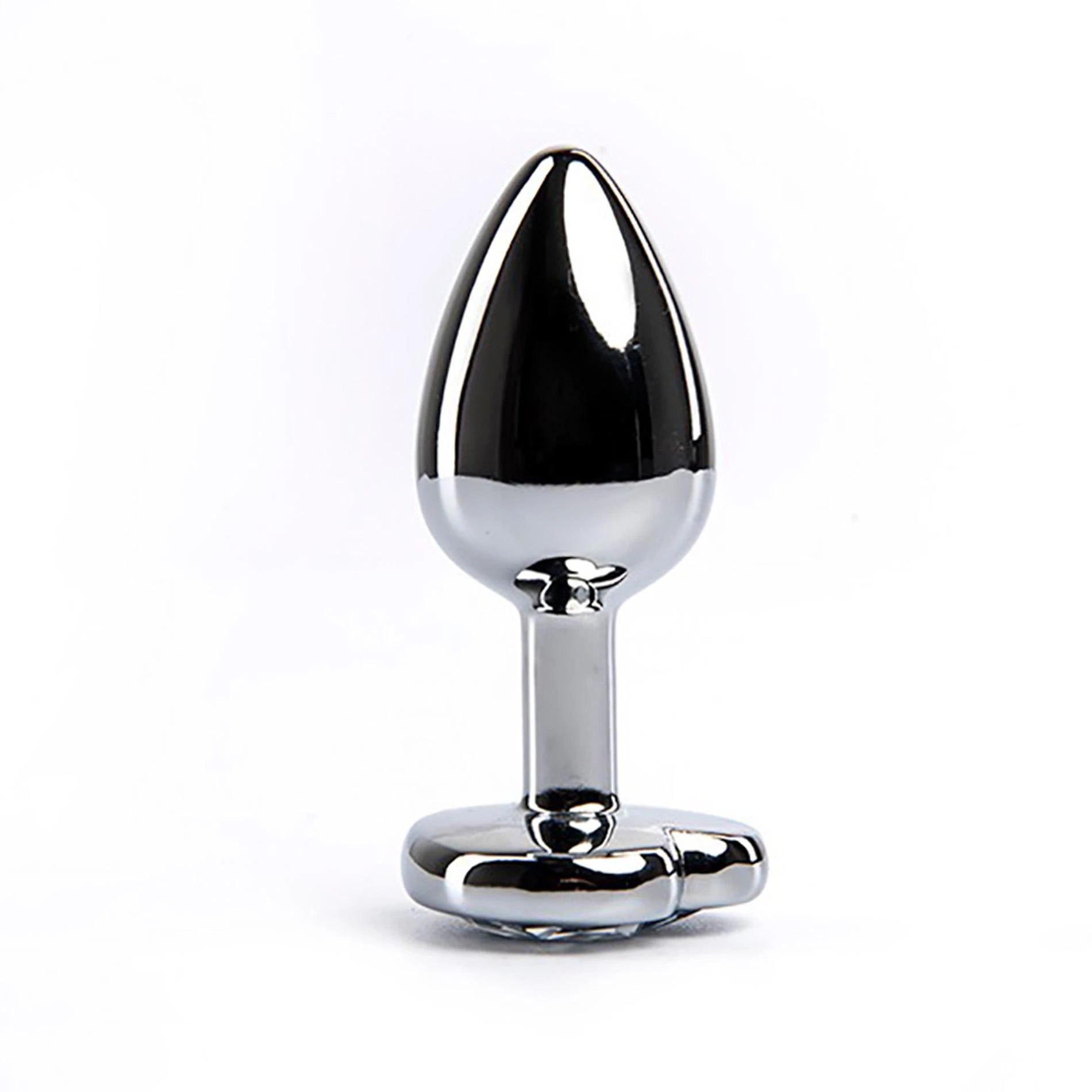 Silver medium heart-shaped butt plug with white crystal