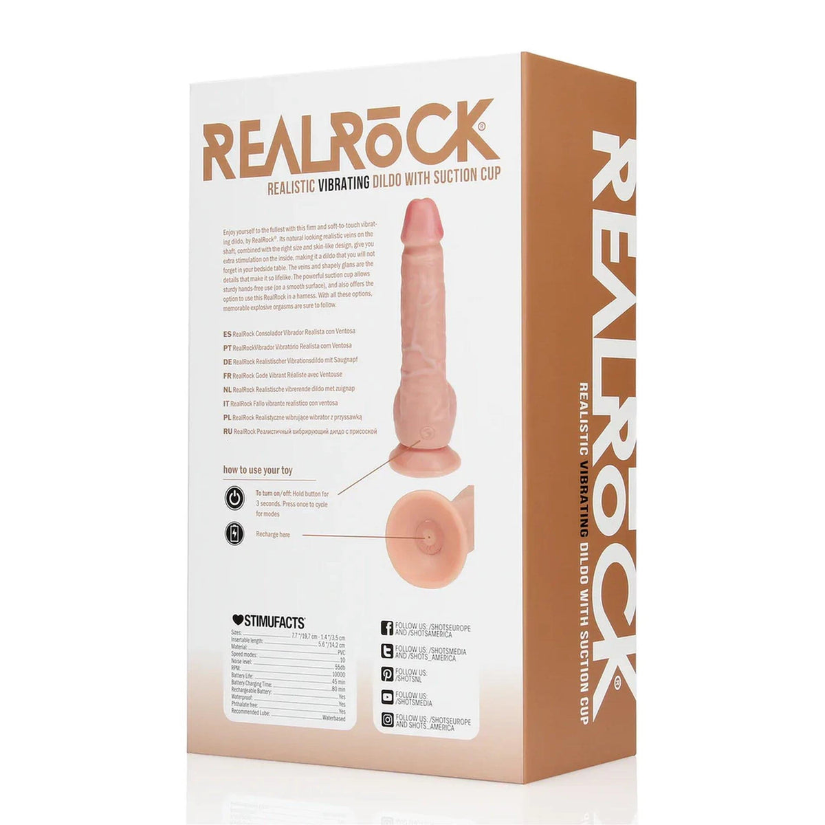 Vibrador realista Regular Straight 19.7 cm – recargable, con ventosa, nude | RealRock