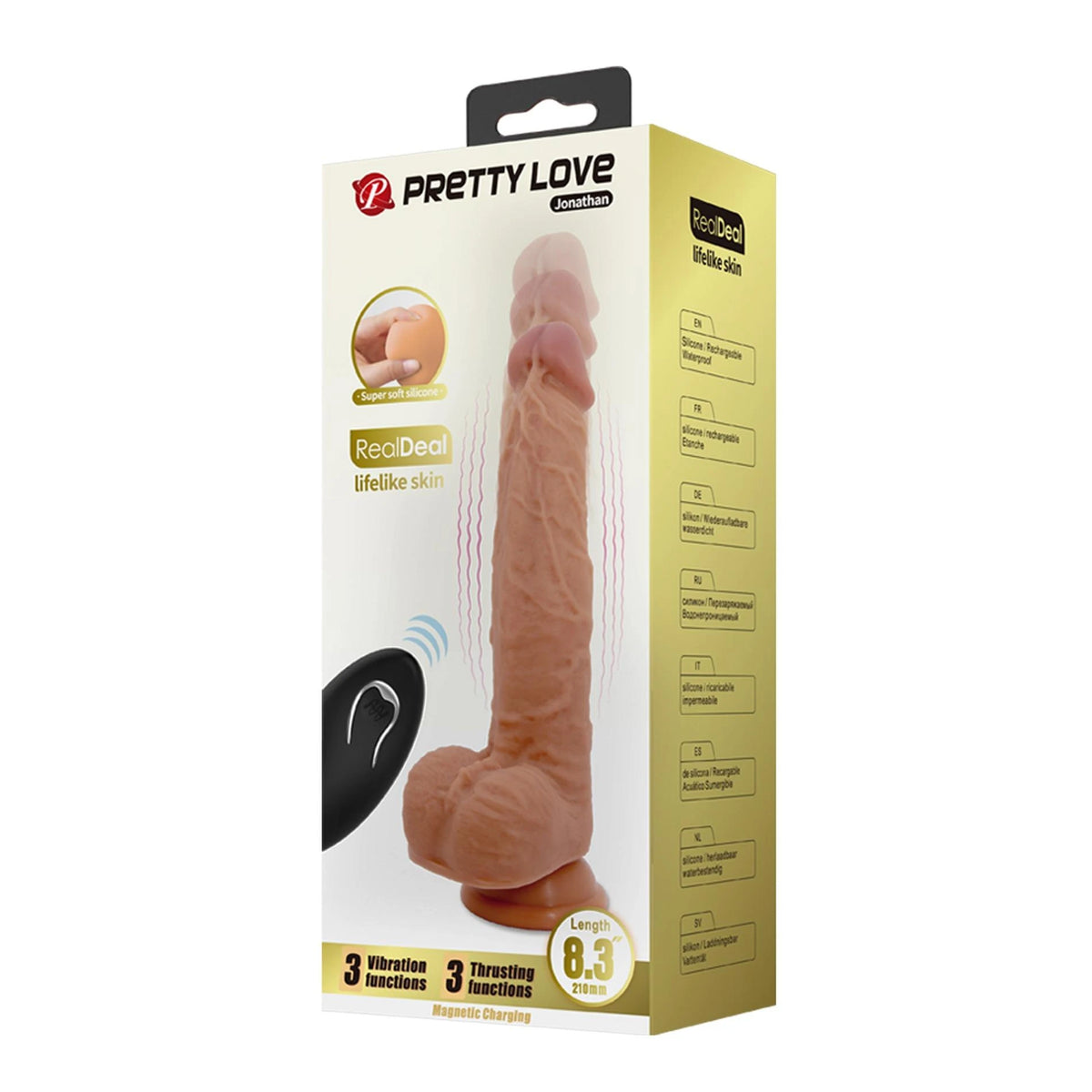Realistischer Vibrator Jonathan 8 3 3 Funktionen – mit Fernbedienung, braun | Pretty Love