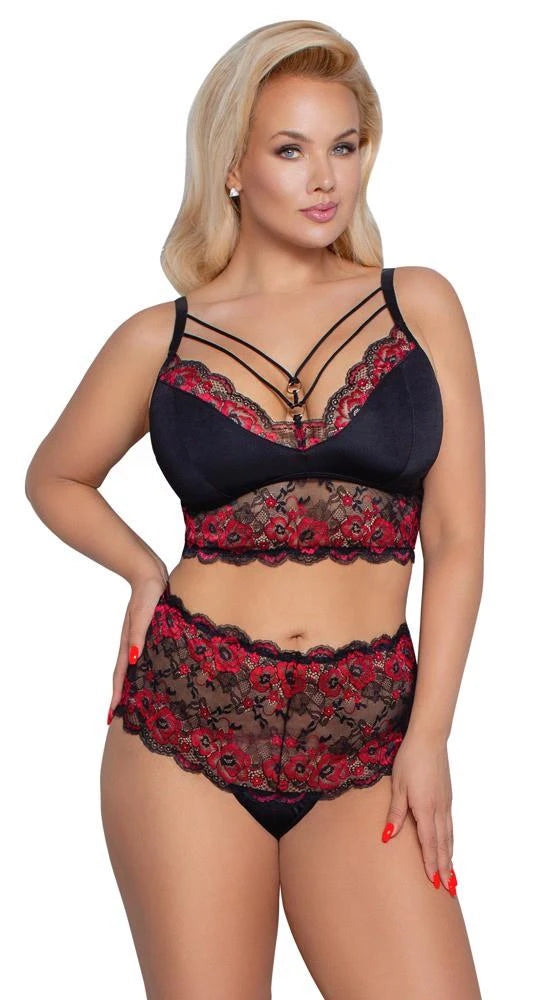 Soutien-gorge et culotte noir/rouge 4XL
