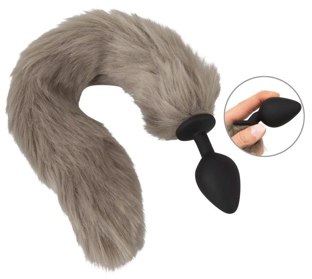 Butt plug fluffy tail 45 cm – grey