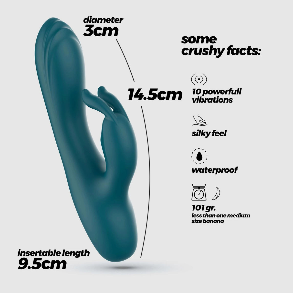 Rabbit vibrátor Lola Emerald 9.5 cm – zöld | Crushious