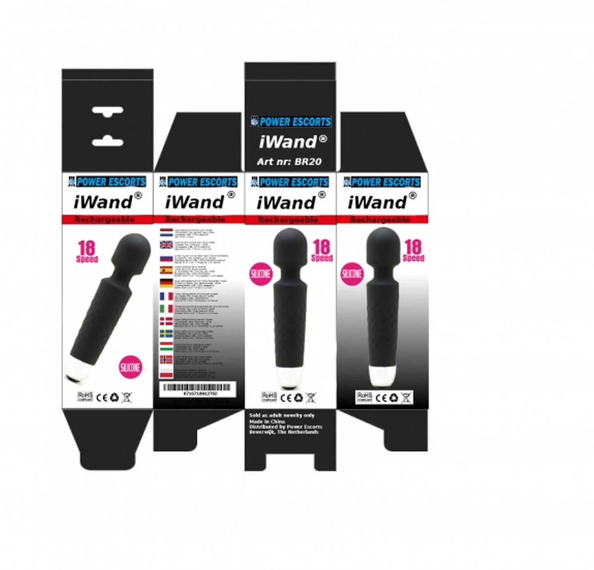 Masajeador wand Iwand bodywand 18 velocidades – recargable, negro | Power Escorts