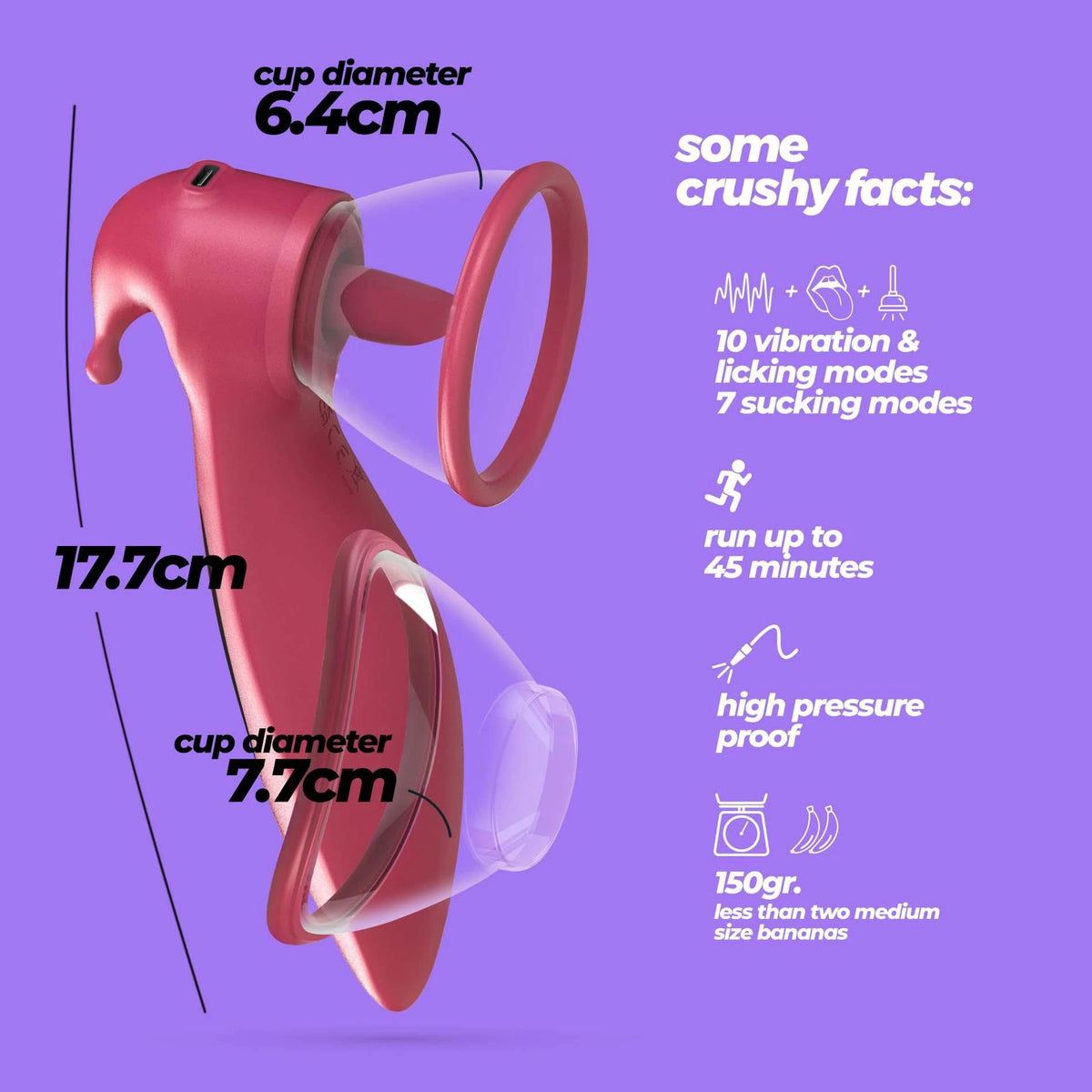 Clitoral stimulator Saci 7 functions – with suction cup, red | Crushious
