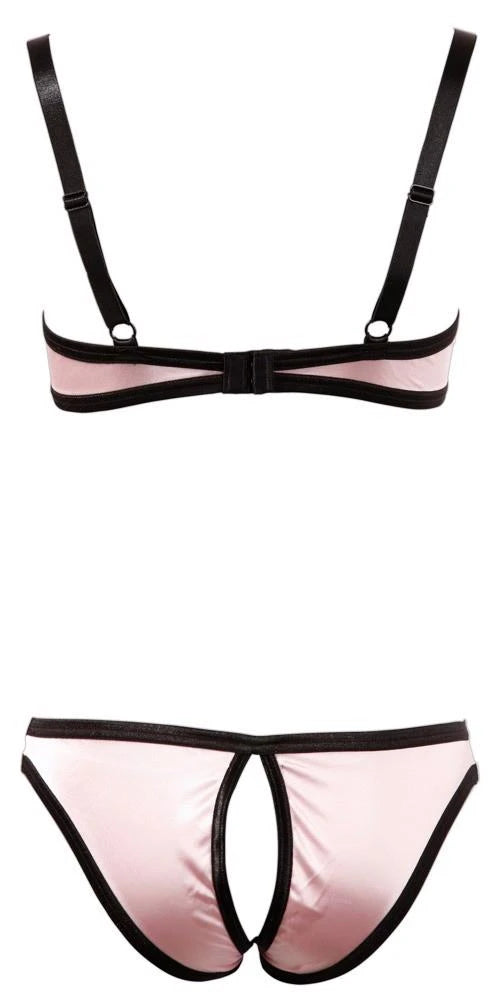 Conjunto de lingerie – em cetim, aberto, rosa