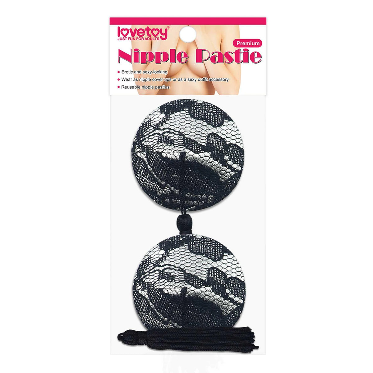 Tenue fetish Reusable Round Tassel Pasties – vibrante, noire | Lovetoy