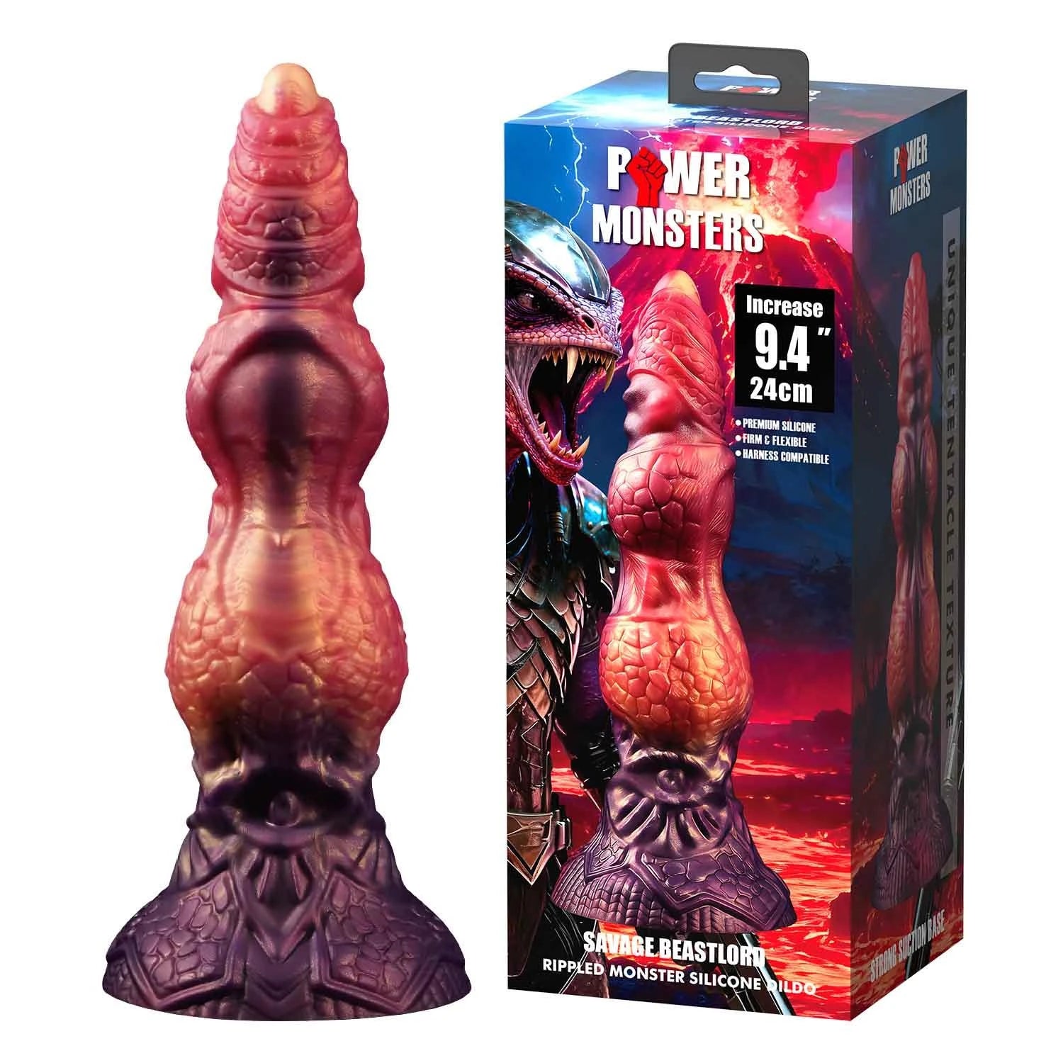 Power Monsters Savage Beastlord – Godemichet en silicone texturé 24 cm