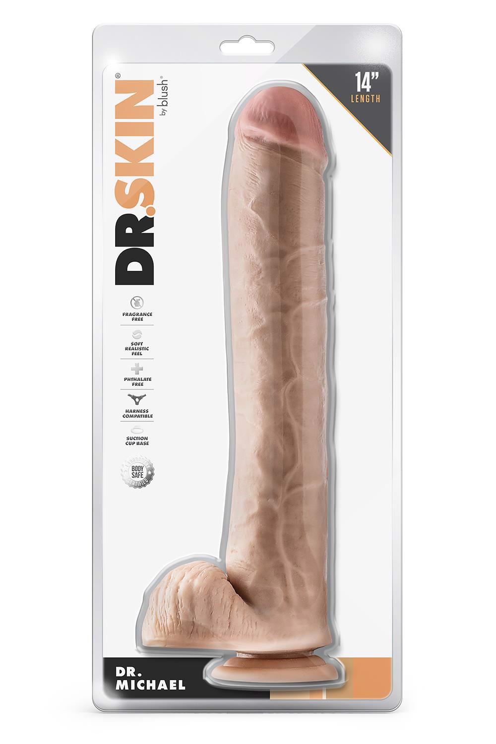 Realistic dildo DR DR Michael 35.6 cm – with suction cup, beige | Blush