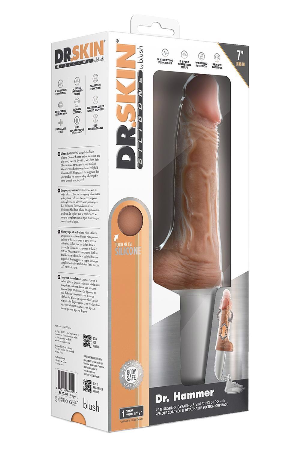 DR. SKIN SILICONE DR. HAMMER GODEMICHET VIBRANT 7 POUCES AVEC POIGNÉE BEIGE