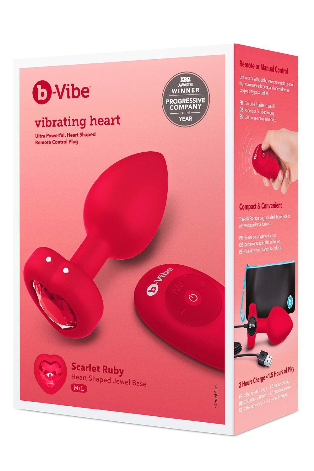 Analplug Heart Shape 6 Funktionen – vibrierend, mit Schmuckstein, rot | b-Vibe