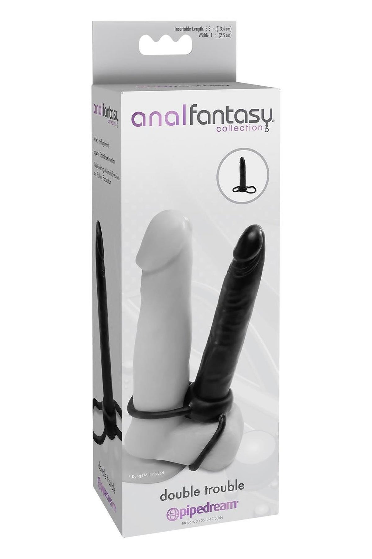 Strap-on harness trouble 15.3 cm – double, black | Anal Fantasy Collection
