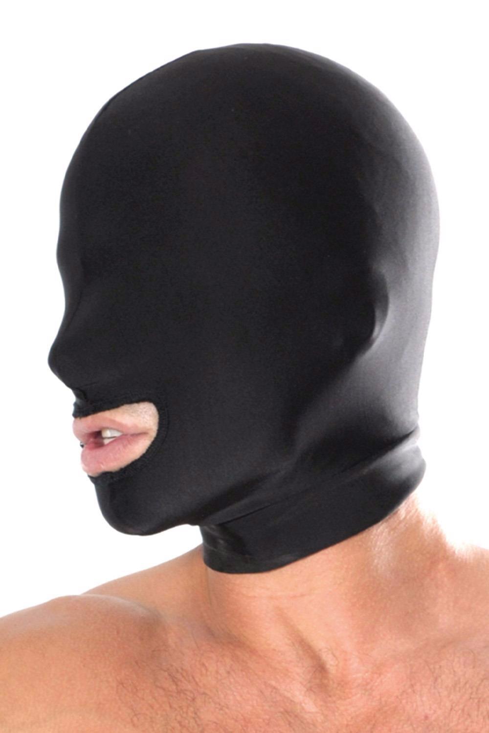 SÉRIE FANTASY FÉTICHE CAGOULE OUVERTE BOUCHE EN LYCRA NOIRE