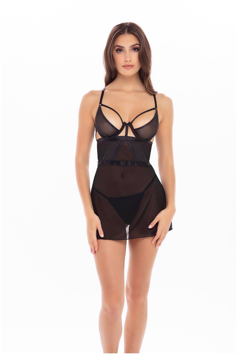 ENSEMBLE NUISSETTE ET SANGLES 2 PIÈCES EN CUIR SYNTHÉTIQUE NOIR, M/L