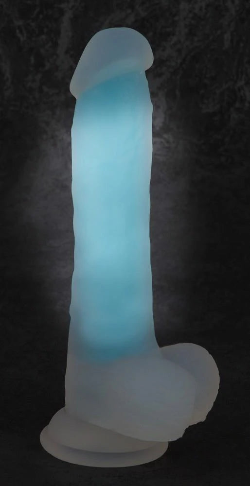 Realistic dildo 20.5 cm – with suction cup, glow in the dark, clear