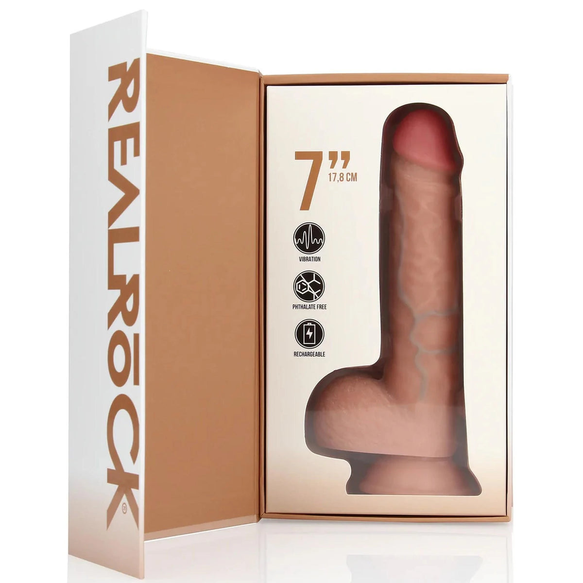 Vibrador realista Regular Straight 19.7 cm – recargable, con ventosa, nude | RealRock