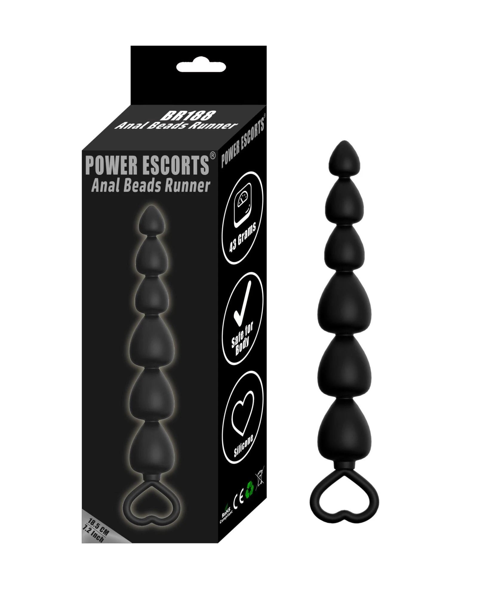 Plug-Power Escorts - Perles Anal Réutilisables - Silicone-Noir