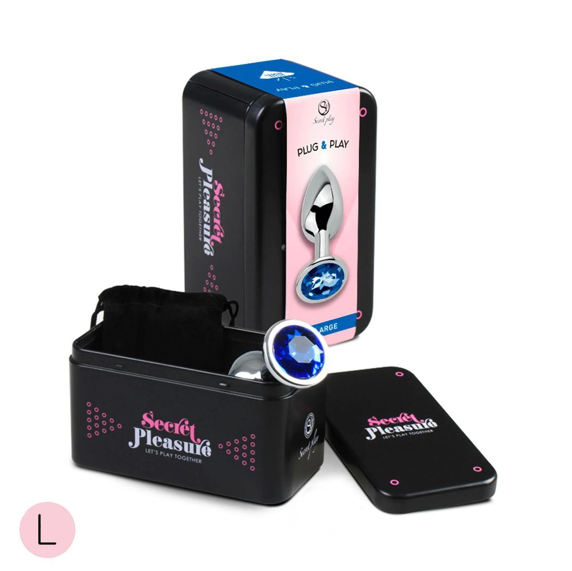 BLUE JEWELLED METAL BUTT PLUG L