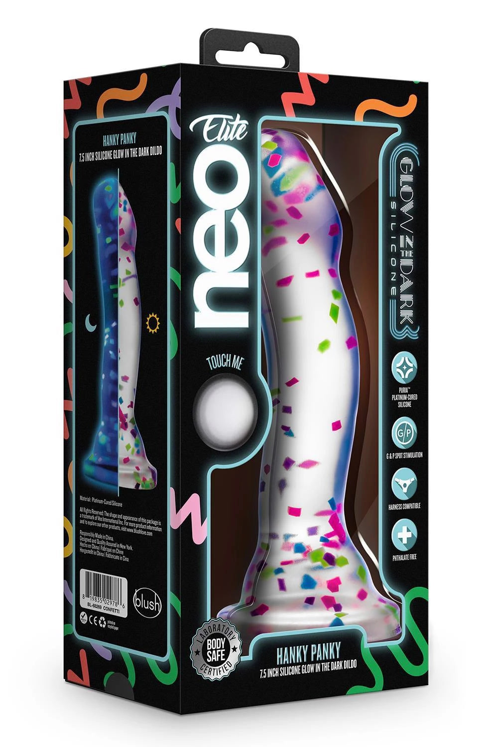 Gode NEO Elite Hanky Panky 19.1 cm – avec ventouse, phosphorescent | Blush