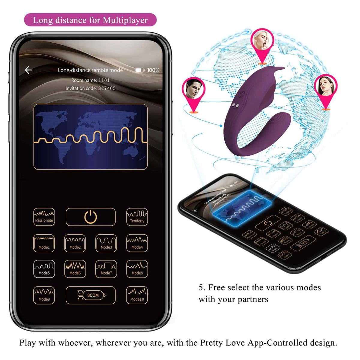Vibratore speciale Shey 10 tapping Mobile distance 10 funzioni – controllo da app, doppio | Pretty Love
