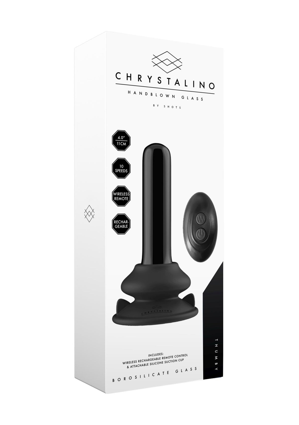 Anál dugó Thumby Smooth 10 funkció – üveg, távirányítós, fekete | Chrystalino