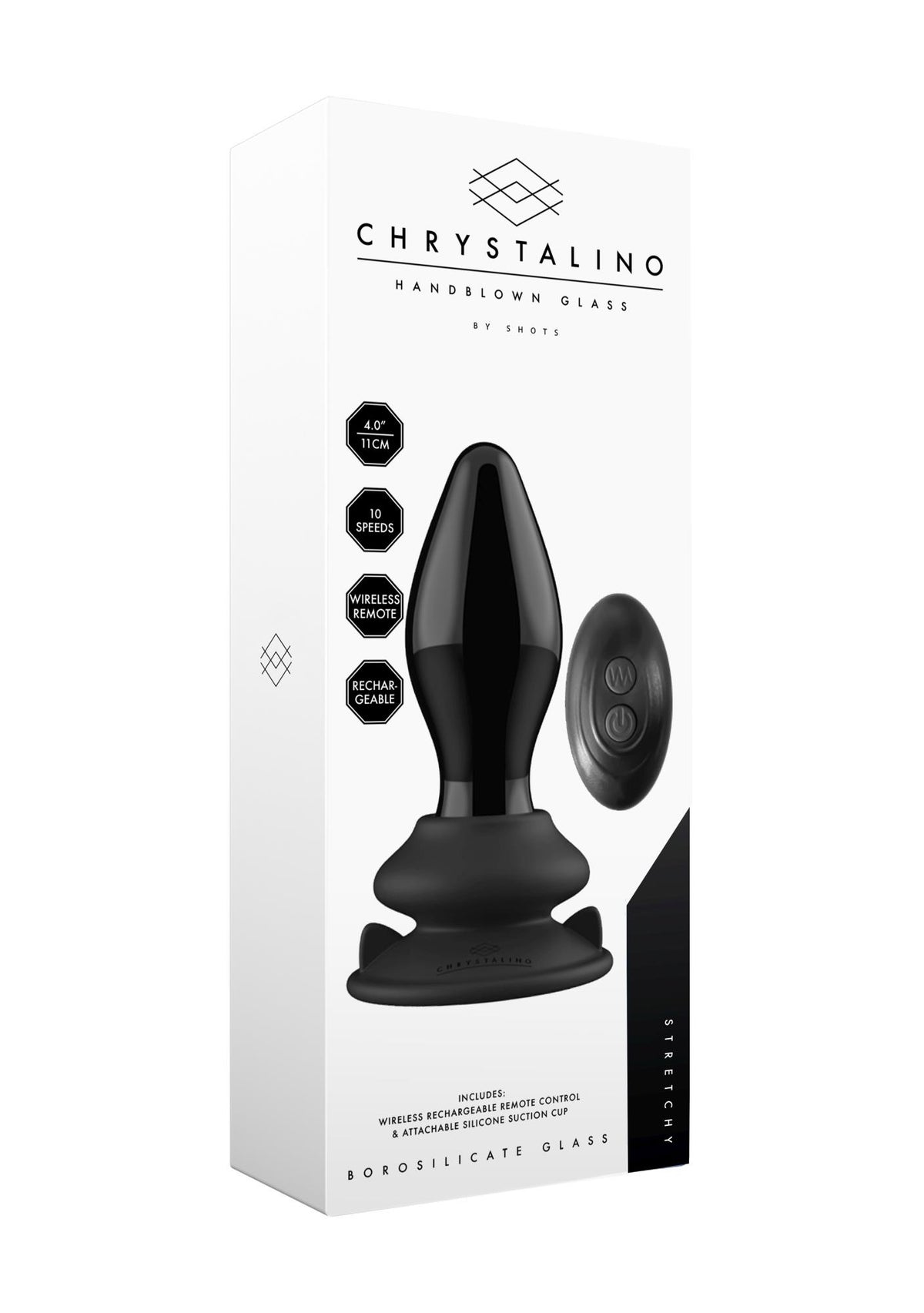 Butt plug 10 functions – glass, remote control, black | Chrystalino