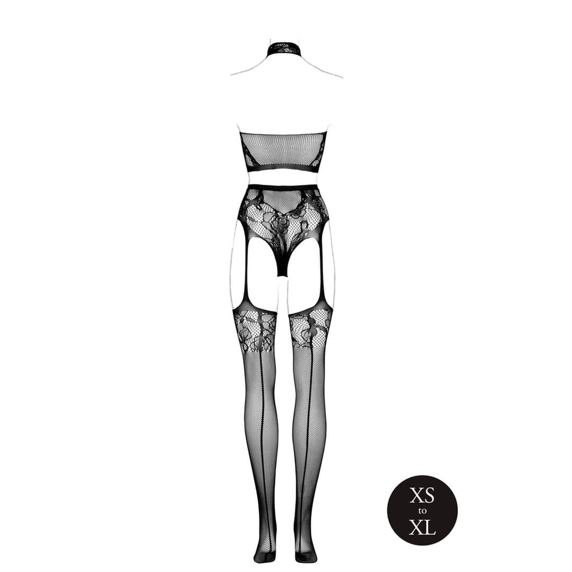 Two Piece with Halter Turtleneck and Pantie with Attached Stockings - One Size - Black
